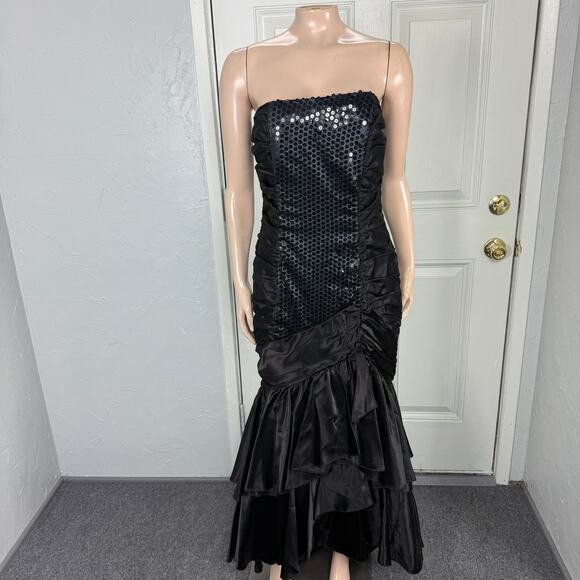 Vintage 80s 90s Mermaid Prom Women's Dress Sequin Formal Maxi Strapless V3-11 - Picture 1 of 7
